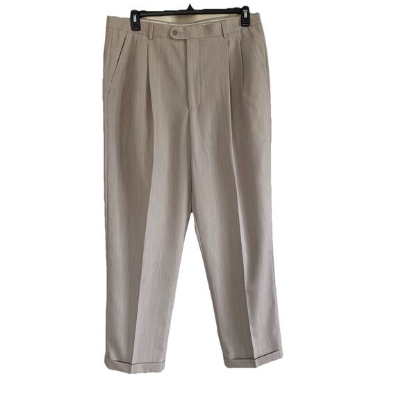 Antonio Pelluso Beige Men’s 100% Wool Pleated Cuffed Dress Pants Size 36 (36x31) - Picture 1 of 13